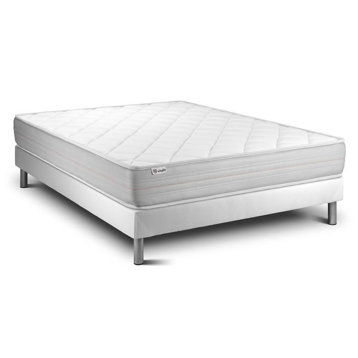 Conjunto de colchón y base de cama de 140x200 cm - Base de cama blanca (premontada) - Vitalmemo Blanco