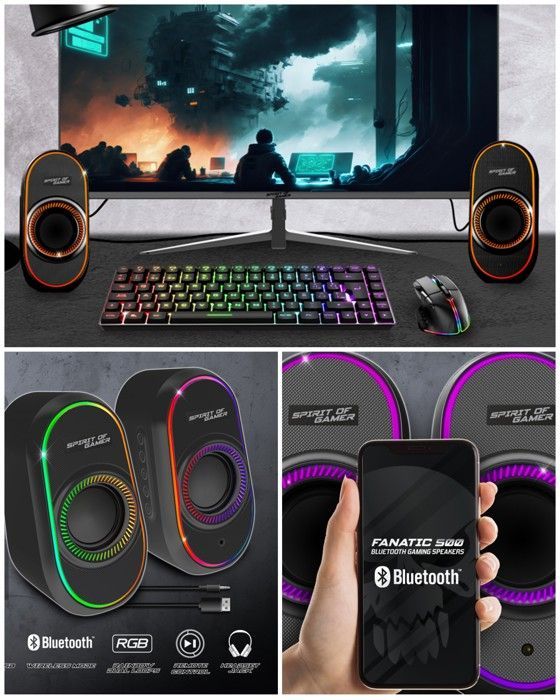 Enceintes PC Bluetooth 5.1 - FANATIC - FANATIC 500 - 12W - RGB - Contrôle du Volume