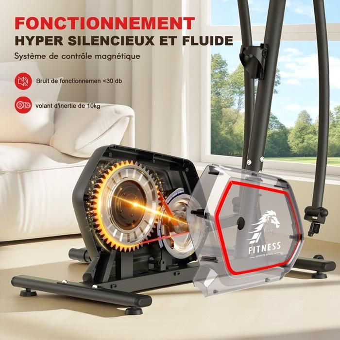 Vélo Elliptique - DSKEUZEEW - 10 kg - Résistance Magnétique 16 Niveaux - Écran LCD - Noir/Rouge