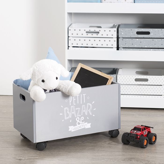 Baúl de juguetes gris con ruedas de 48x28 cm - Atmosphera Interior Designer