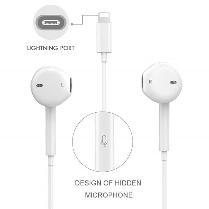 Auriculares intrauditivos Bluetooth con cable para iPhone 7, 8 Plus, X, XR, XS Max (blanco)