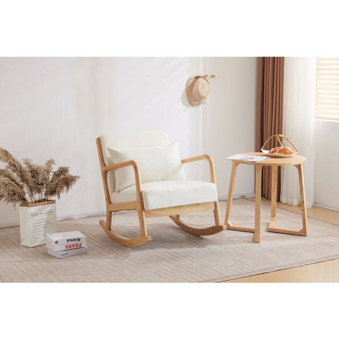 Schommelstoel in Scandinavische stijl van bouclé en hout 