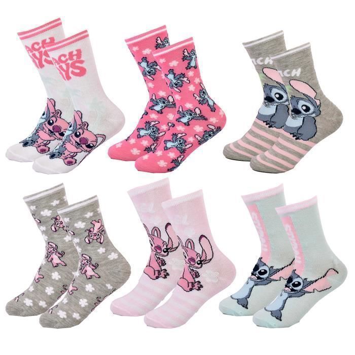 Calcetines - LILO Y STITCH - Pack para niñas - Rosa - 6 pares - Lavables a máquina