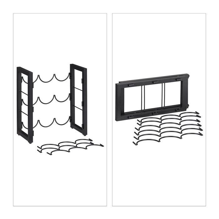 Botellero Relaxdays de 9 ranuras, estante para vino, metal, 37 x 35 x 17 cm (alto x ancho x profundidad), cocina y bar, negro.