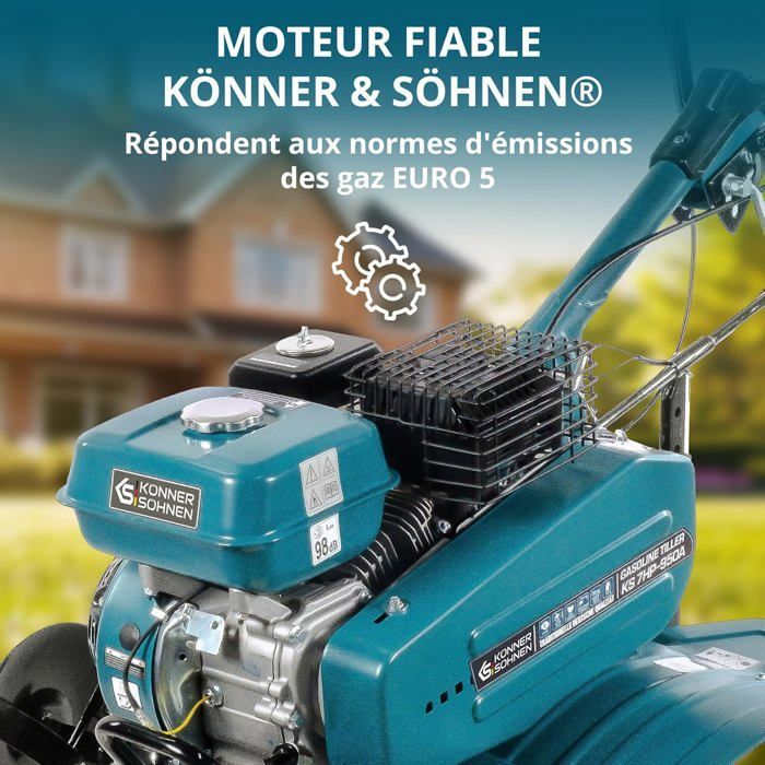 Motoculteur à essence KS 7HP-950A avec entraînement par courroie et par chaîne, le soc réglable, largeur de traitement 108 cm