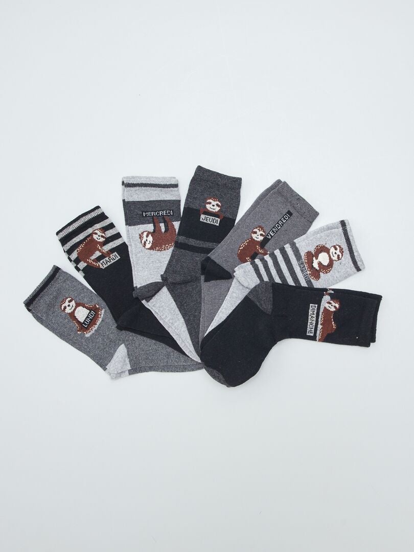 Set di 7 paia di calzini con stampa 'paresseux' - grigio/nero