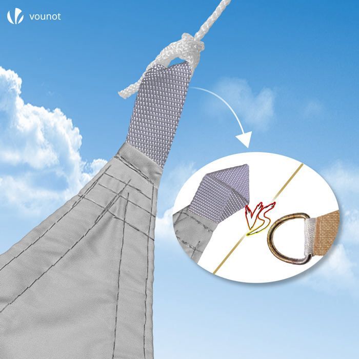 Vela de sombra triangular impermeable de poliéster VOUNOT® con kit de montaje, 5x5x5 m, gris claro.