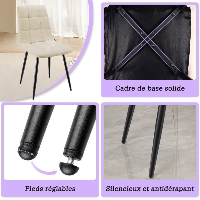 WAFTING Lot de 4 chaises de Salle à Manger rembourrées avec Dossier Haut et Design en Lin,Beige