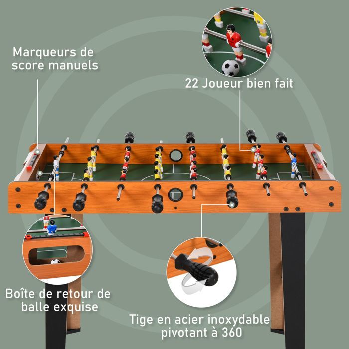 Mini tafelvoetbaltafel - HOMCOM - 22 spelers - 2 ballen - 2 scoreborden - 84,5L x 40B x 61,2H cm - roestvrij staal