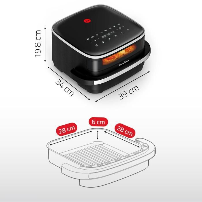 RECONDITIONNÉ Moulinex Easy Fry XL Surface & Pizza 4L, Air fryer, Noir, AL4018F0-RA