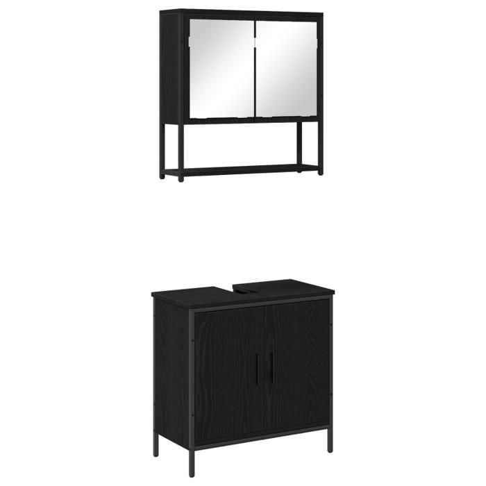 Badezimmermöbel-Set – Schwarze Eiche – 2-teilig – Holzwerkstoff – Wandmontage