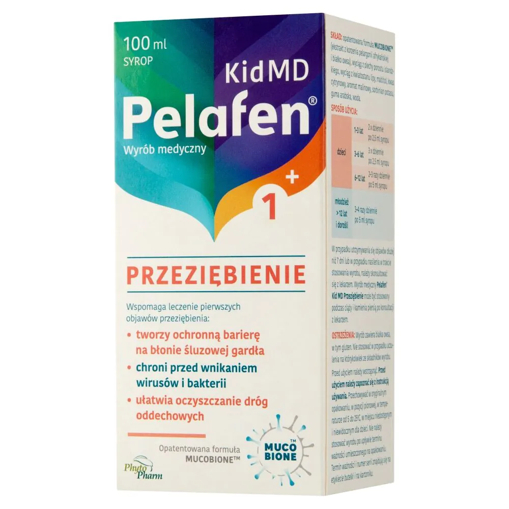 Pelafen Kid MD Przeziębienie, Syrop dla dzieci od 1. roku życia, Smak malinowy