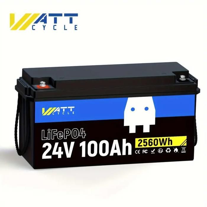 Wattcycle Batterie Lithium LiFePO4 24V 100Ah 2560Wh pour Camping-car, Caravane, Voyage, Marine, Système Solaire