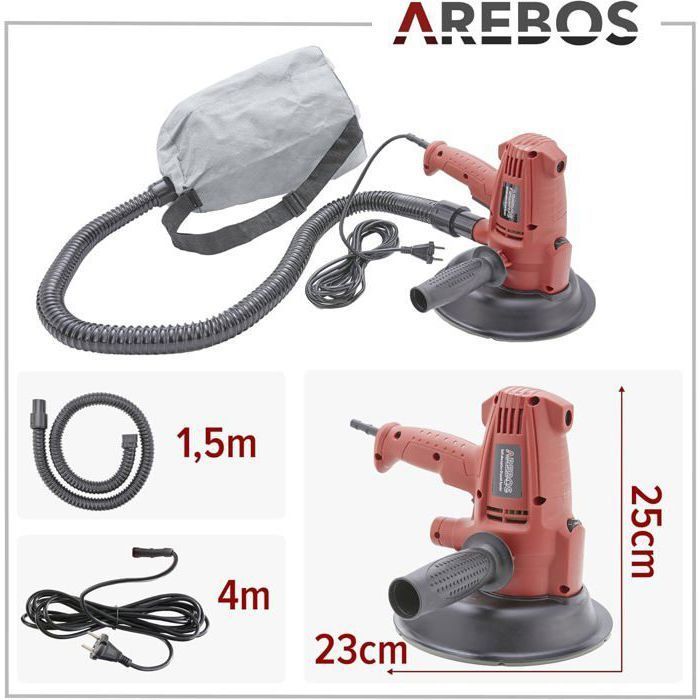 AREBOS Drywall Sander 710W, 6 speeds, integrated dust extraction, ergonomic and versatile for walls and ceilings