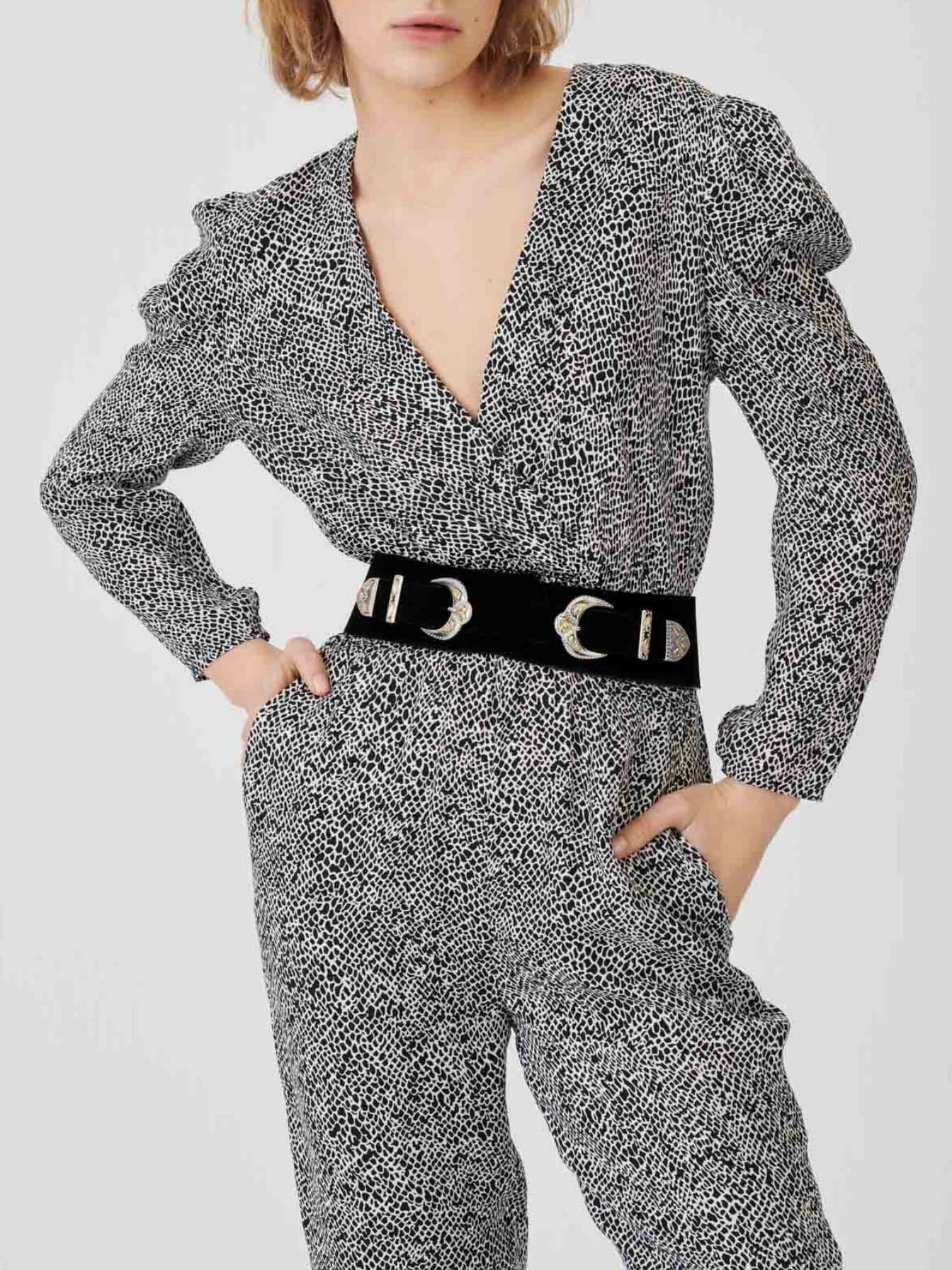 Soepelvallende jumpsuit met dierenprint-Animalier Noir Blanc