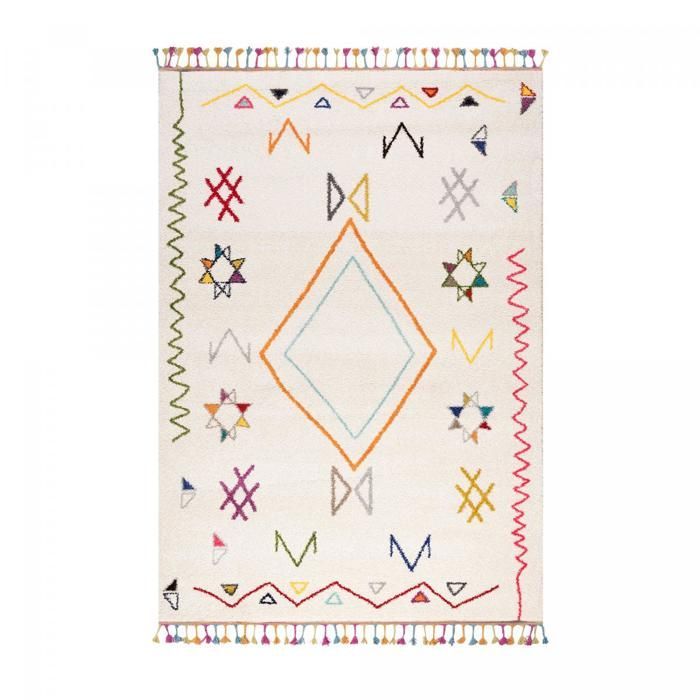 Tapis berbère 160x230 tissé motif ethnic LYN5 JADIDA crème