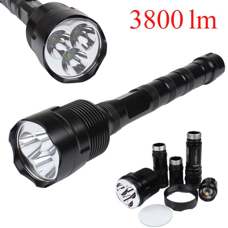 Lampe torche LED étanche 3800 lm, 3 LED CREE XM L T6, 5 modes d'éclairage, idéale pour l'extérieur.