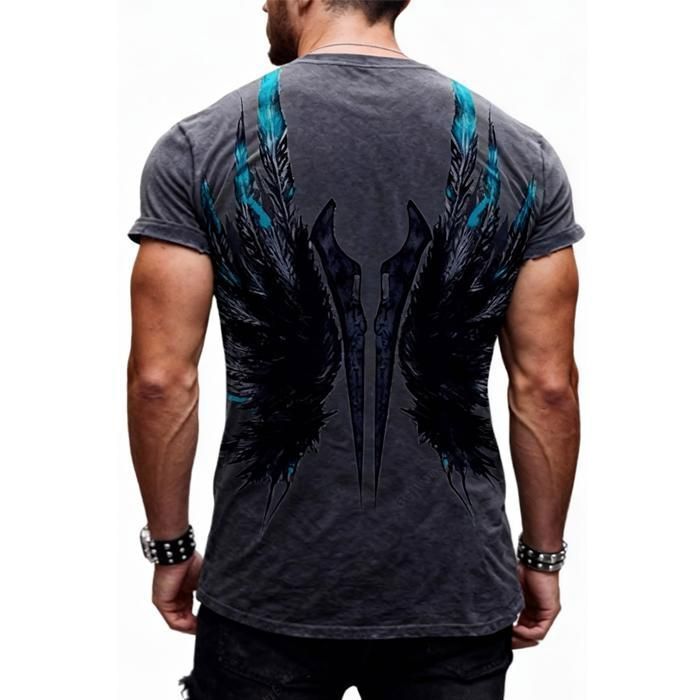 Camiseta de hombre, camiseta informal de cuello redondo con estampado de moda para hombre - Gris