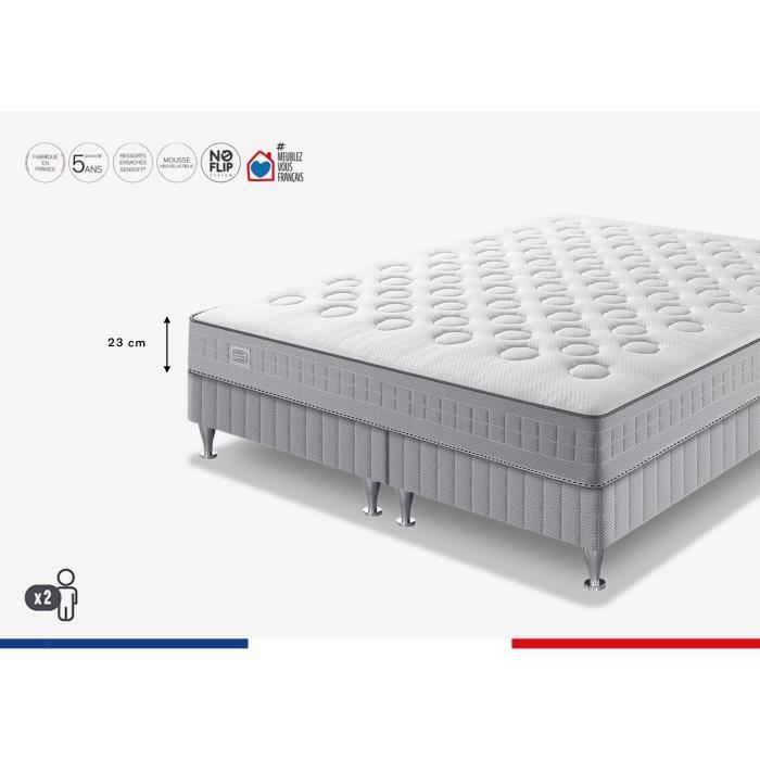 Ensemble matelas sommier 180 x 190 (Sommier 2x90) SIMMONS Hauteur 23 cm - Ressorts ensachés Sensoft - Fabriqué en France - SW1