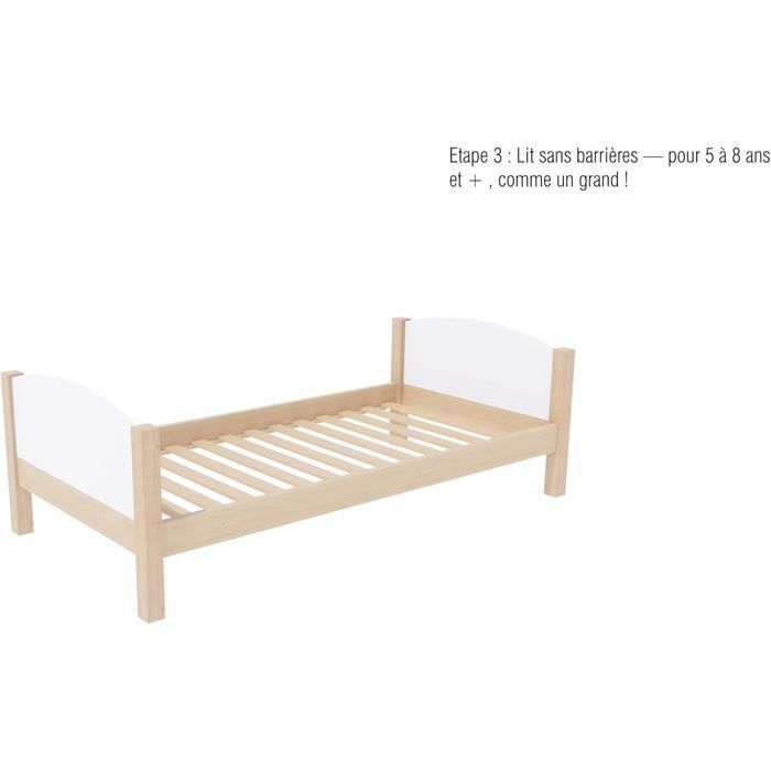 Cama infantil convertible de 90x190 cm - Cama de madera 3 en 1 - Altura del colchón ajustable - Barandillas laterales extraíbles - Inteligente y económica