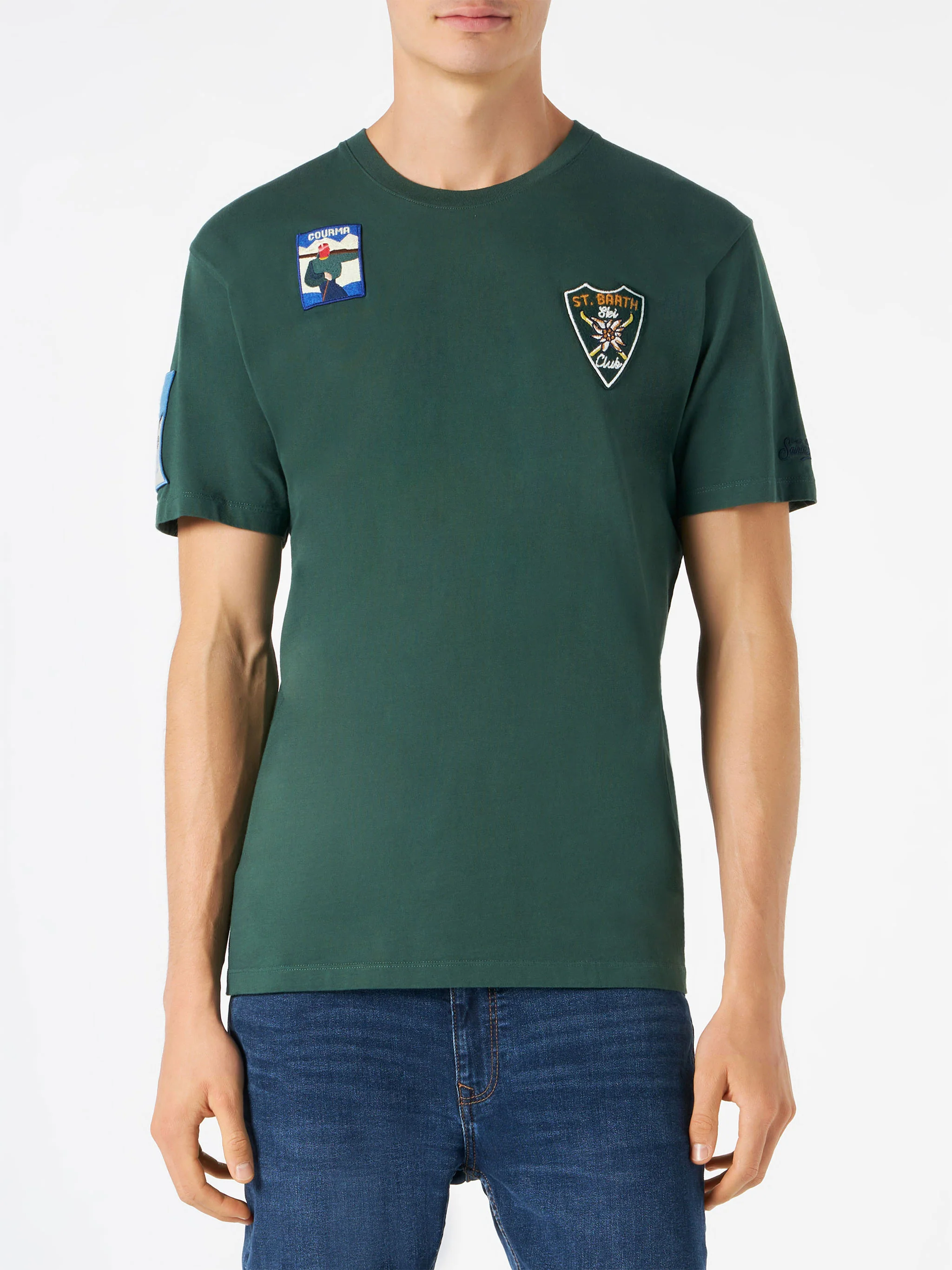 Bosgroen heren T-shirt met patches
