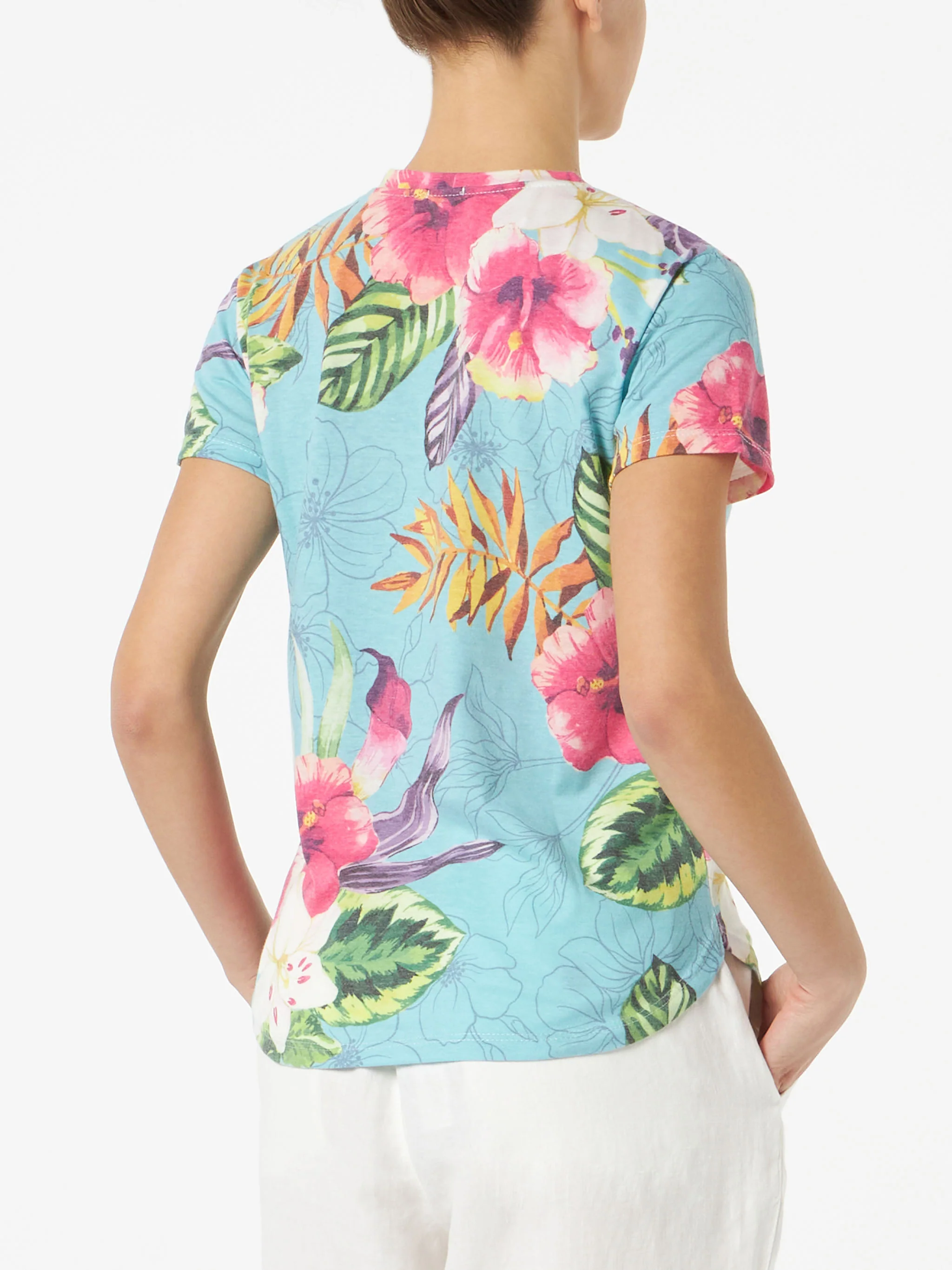 Dames T-shirt van katoen met hibiscusprint