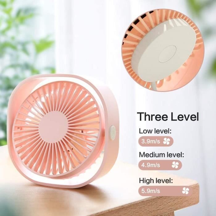 Ventilador portátil - BEMUCY - Mini ventilador USB - 3 velocidades - Silencioso - Rosa