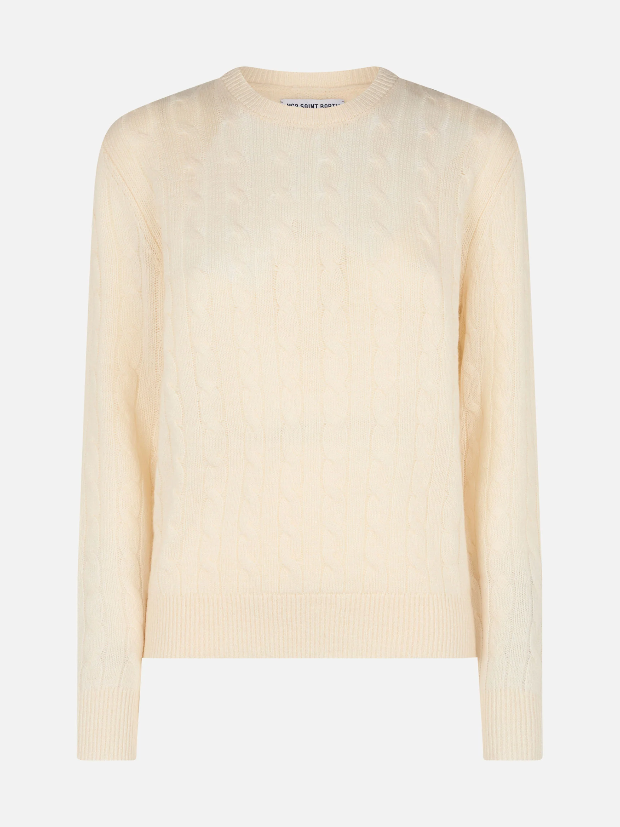 Witte kabeltrui voor dames van kasjmierblend
