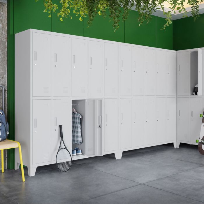 Casier vestiaire 5B2A armoire metallique 10 Compartiments revêtement en poudre 172 cm x 136 cm x 45 cm (gris)