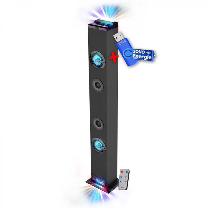 Torre audio INOVALLEY HP58BTH - Luce LED multi-fascio, Bluetooth, radio FM, AUX - 4 x 15W, + chiavetta USB da 32GB