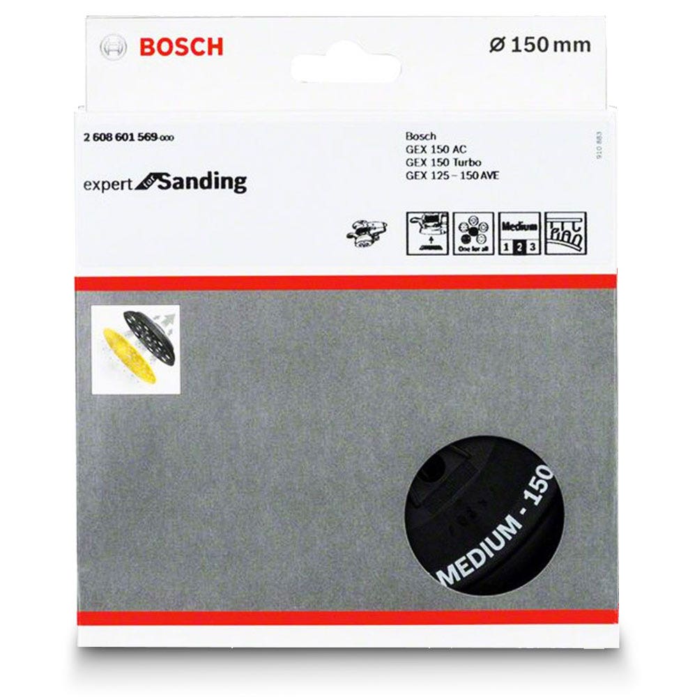 Disco de lixa excêntrica média BOSCH de 150 mm com velcro e presilha