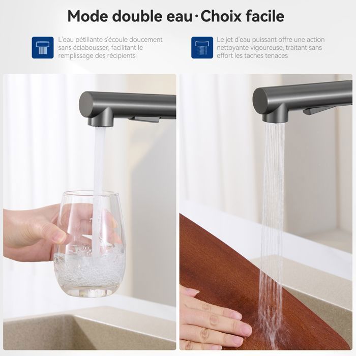 Mitigeur de cuisine - SOFETIY MAX - SOFETIY MAX - Inox brossé gris foncé - Douchette extractible 40 cm - Rotation 360°