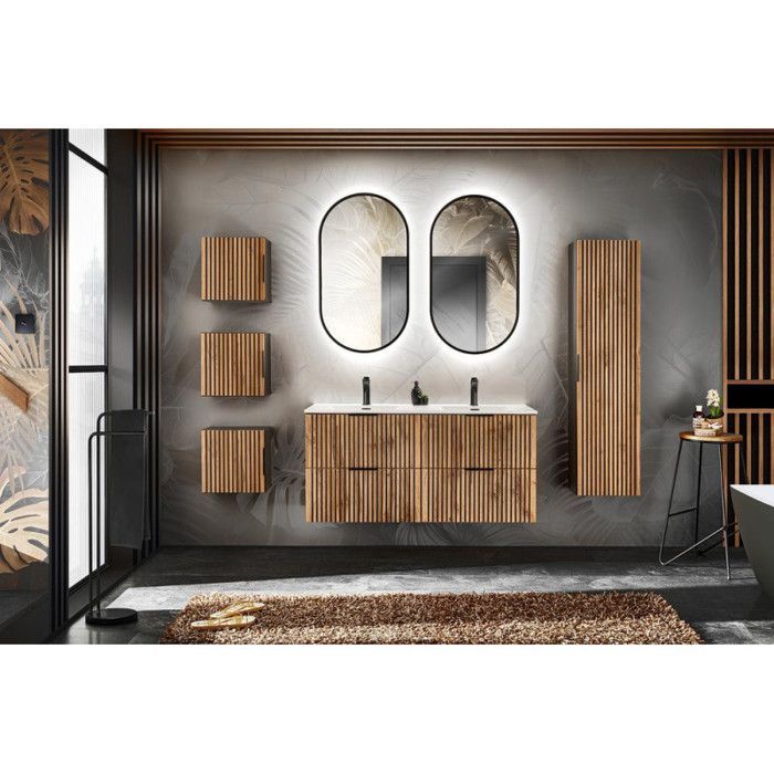 Ensemble salle de bain - GENERIQUE - Sylve Black Wotan - 120 cm - Double vasque - Modulaire