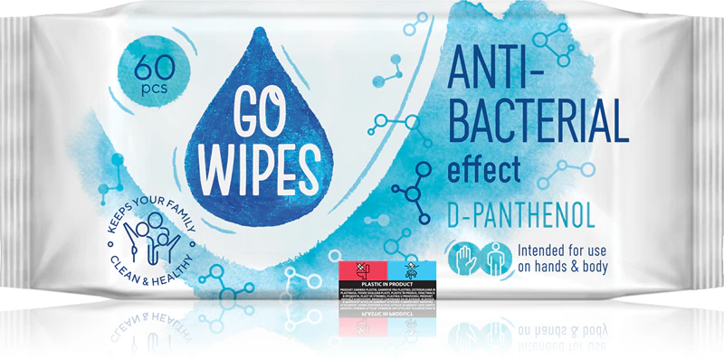 GoWipes Lenços de limpeza hidratantes com efeito antibacteriano e D-Pantenol.