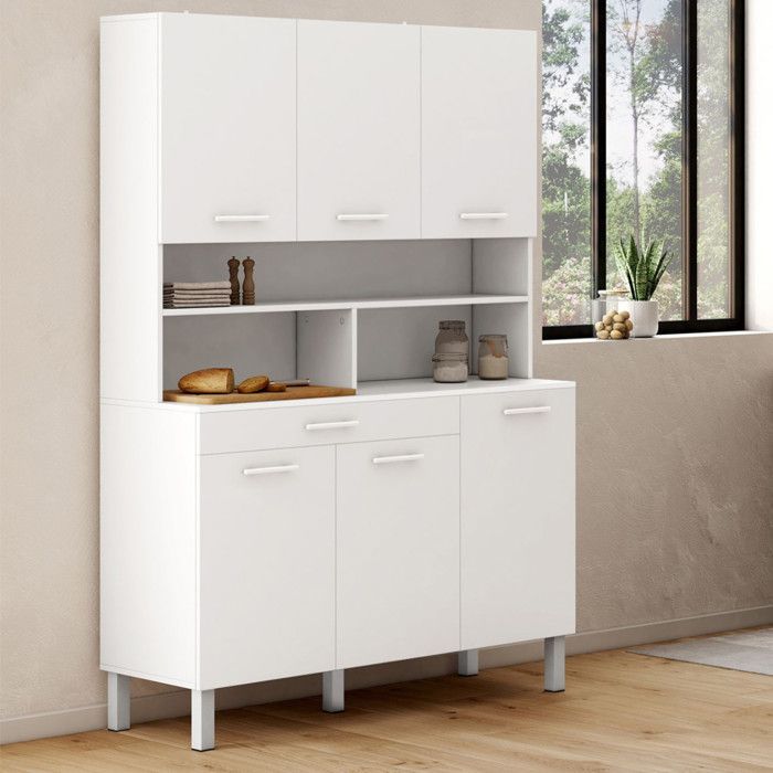 IDMARKET Küchenbuffet 120 cm CINA 6 Türen + Schublade Weiß und Hochglanzweiß