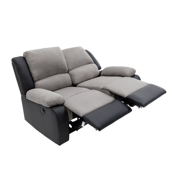 Canapé de Relaxation électrique 2 places Microfibre et Simili LEO - Gris et Noir - L143 x 93 x 96cm - LOUNGITUDE