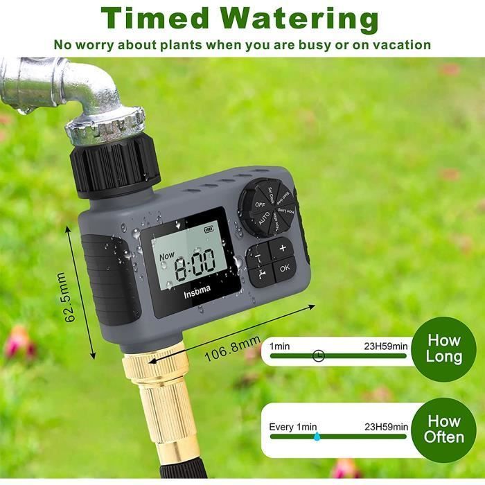 Temporizador de riego ZGEER - Temporizador automático - Resistente al agua IPX5 - Fácil de programar - Jardín