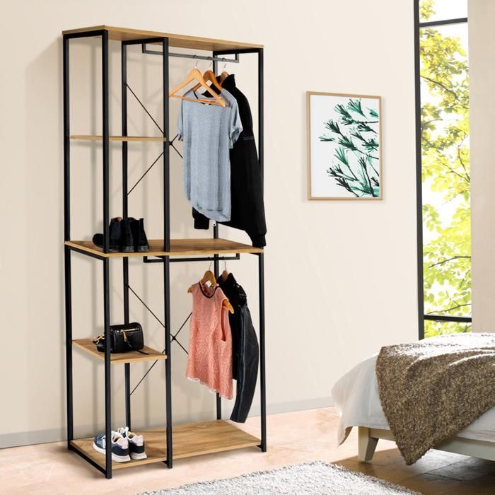 IDMARKET DETROIT dubbele kledingkast met planken, 90 cm breed, industrieel design