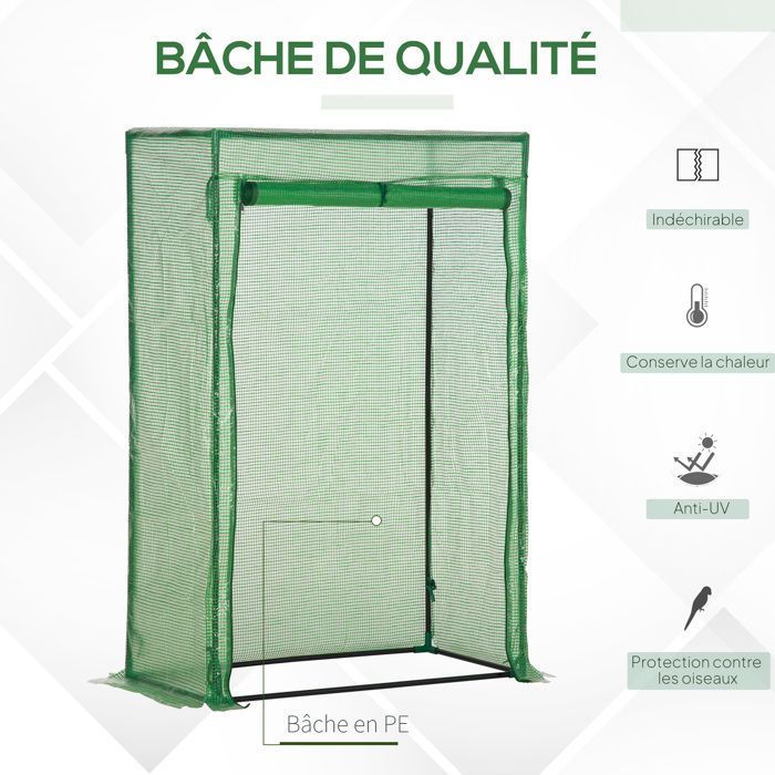 Invernadero de jardín - invernadero para balcón - Outsunny - cubierta de PE reforzada con puerta enrollable con cremallera - estructura de acero - 100x50x150cm - verde