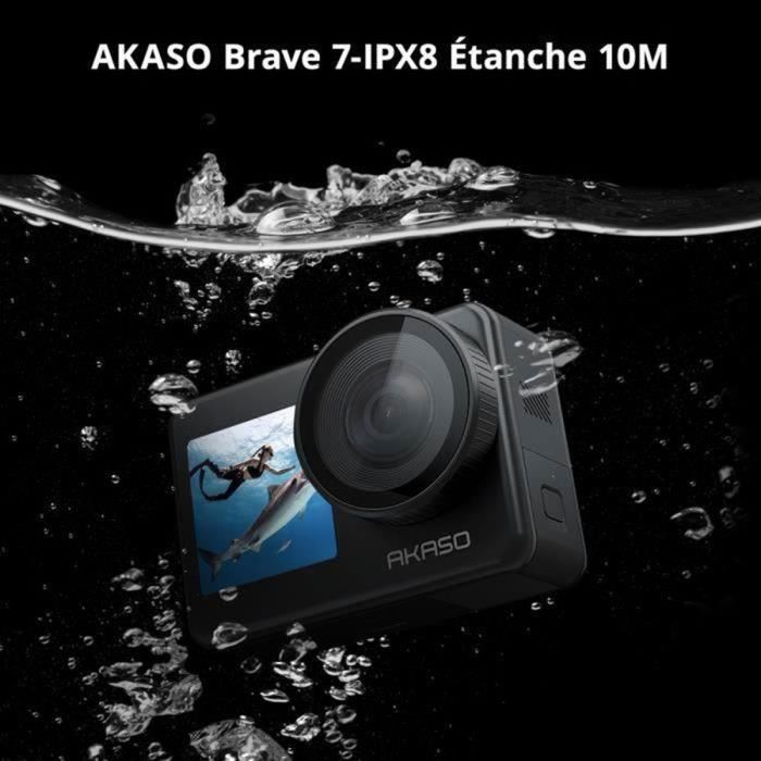 AKASO Brave 7 4K urheilukamera IPX8 10M vedenpitävä kotelolla 30FPS 20MP EIS 2.0 110'' WiFi 512GB ääniohjaus mikrofonituki musta