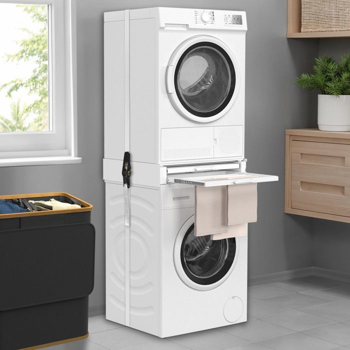 IDMARKET Kit de superposition universel lave linge et sèche linge avec tablette et séchoir