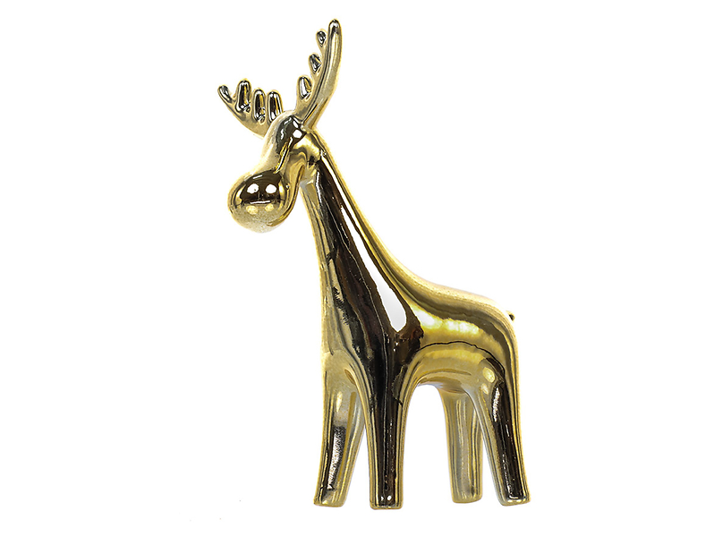 Figurka ceramiczna Renifer 15 cm złoty