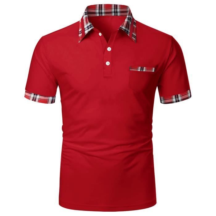 Men's Polo Shirt - MOBIGARLAN - Slim Fit - Short Sleeves - Red