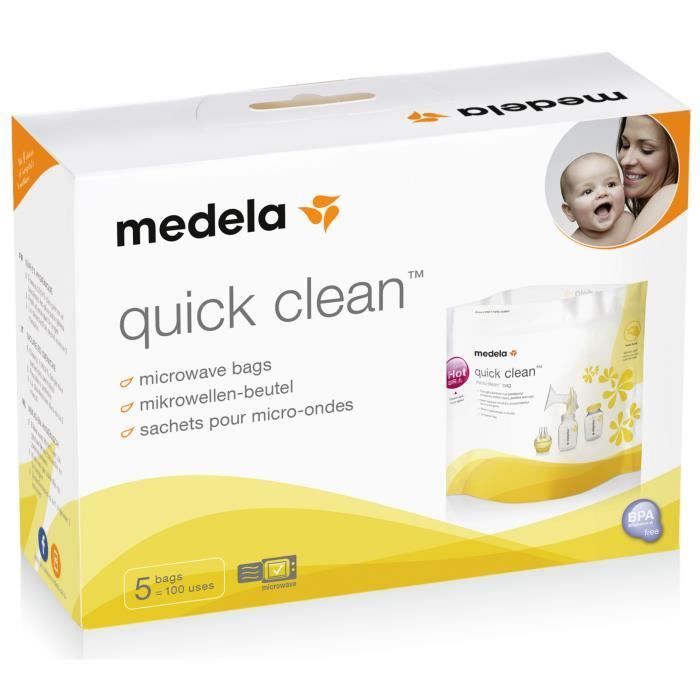 MEDELA - Sacos para esterilização em micro-ondas Quick Clean™ - Pacote com 5 - Desinfecção e limpeza