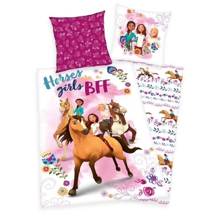 Children's bedding - HERDING - Spirit Horses - Pink - Removable cover - 1 person