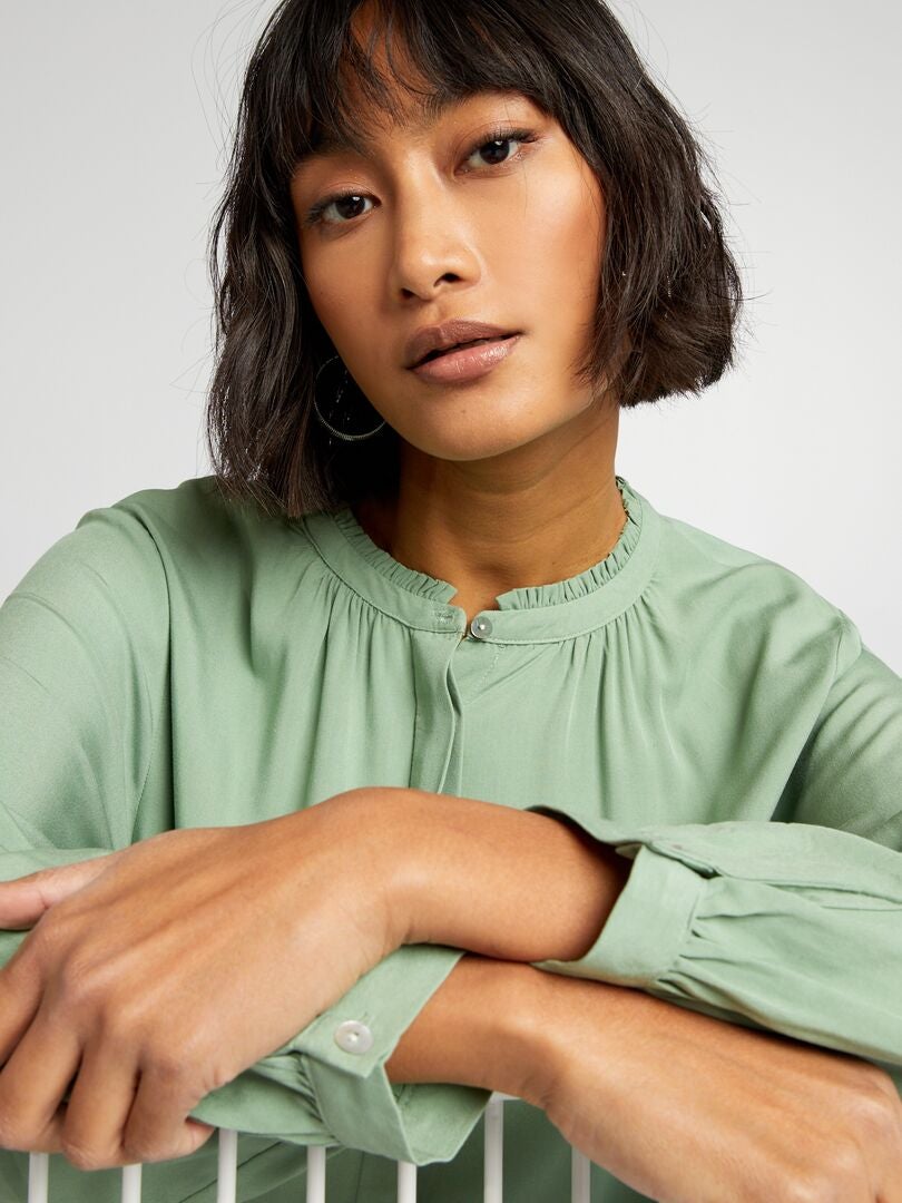 Blouse met mandarijnkraag - GROEN