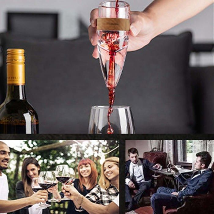 Wine Aerator - CULINOREA - 16 x 5.7 x 5.5 cm. Wooden wine glasses allow for quick decanting of wine. Red wine decanter.