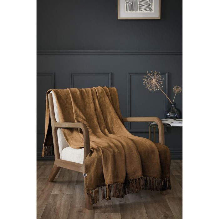 Plaid 180 x 220 cm – Cotone Sixtine testurizzato – Colore cammello – 210 g/m²