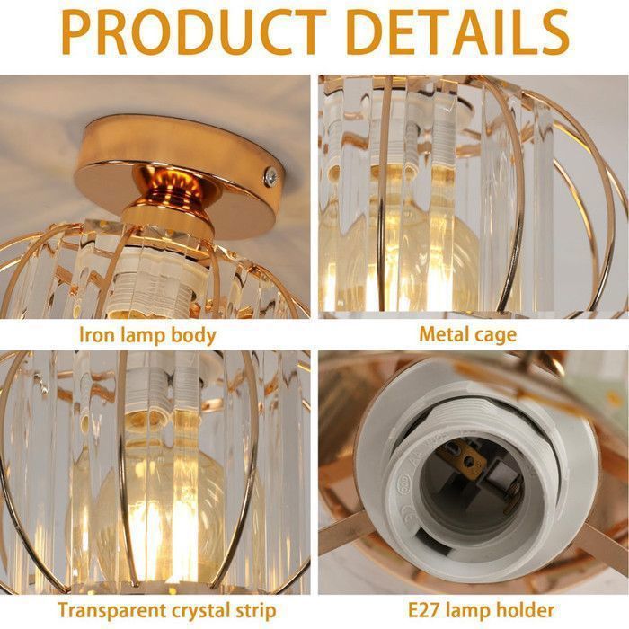 Lámpara de techo moderna de cristal DORLINK – Diseño cuadrado – Casquillo E27 – Potencia máxima: 40 W – Iluminación para dormitorio o pasillo – Bombilla no incluida