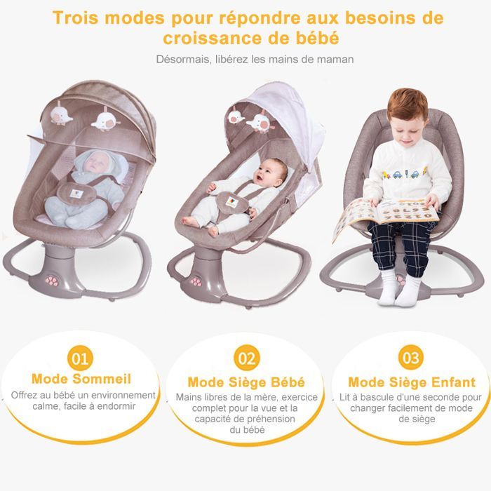 3-in-1 elektrische babyschommel met afstandsbediening - wipstoel/wieg met 5 schommelsnelheden - Bluetooth-muziek - Roze